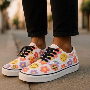 Vans Low Top Floral Rainbow Smiley Face Skater Sneakers Men's 11